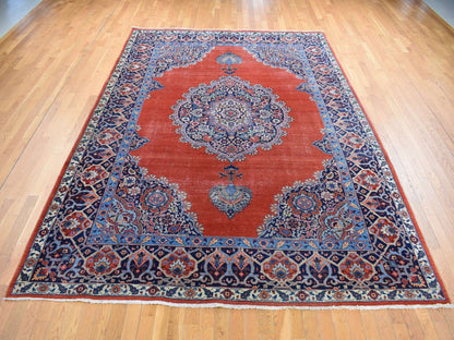 Tabriz Antique hand-knotted wool rug in Orange & Navy Blue, 8'8" x 12' — SKU O080711 (view 2)