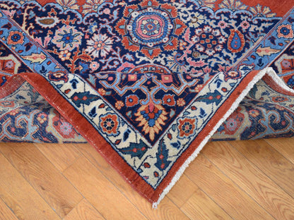 Tabriz Antique hand-knotted wool rug in Orange & Navy Blue, 8'8" x 12' — SKU O080711 (view 5)