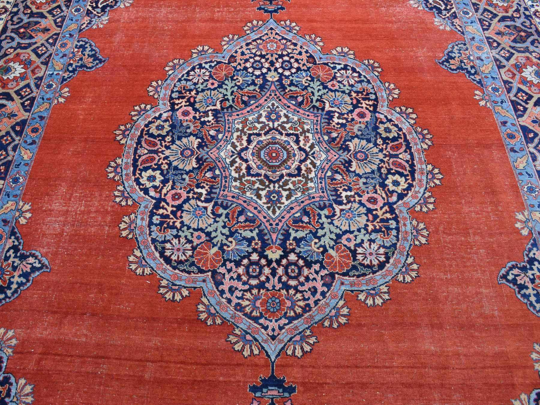 Tabriz Antique hand-knotted wool rug in Orange & Navy Blue, 8'8" x 12' — SKU O080711 (view 8)