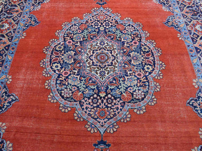 Tabriz Antique hand-knotted wool rug in Orange & Navy Blue, 8'8" x 12' — SKU O080711 (view 8)