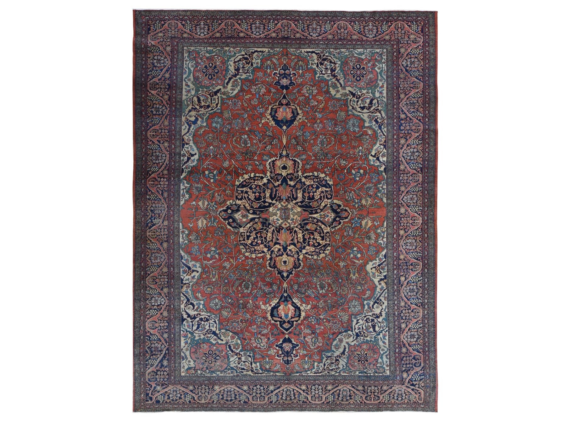 Sarouk Antique hand-knotted wool rug in Red, 9' x 12' — SKU O080722