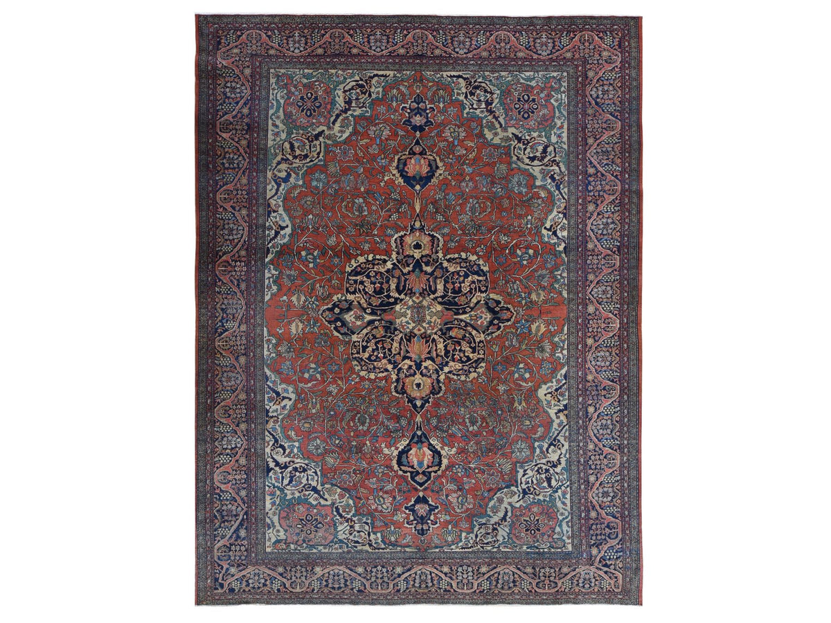 Sarouk Antique hand-knotted wool rug in Red, 9' x 12' — SKU O080722