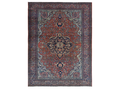 Sarouk Antique hand-knotted wool rug in Red, 9' x 12' — SKU O080722