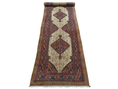 Brown 3'2" x 14'10" Antique Hand knotted Wool Rug - Sku: O080729