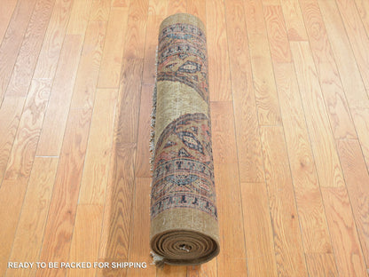 Brown 3'2" x 14'10" Antique Hand knotted Wool Rug - Sku: O080729