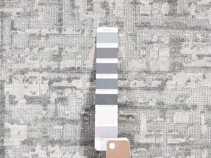 Modern / Contemporary hand-knotted wool/silk rug in Gray, 9'2" x 12'3" — SKU O080730 (view 7)