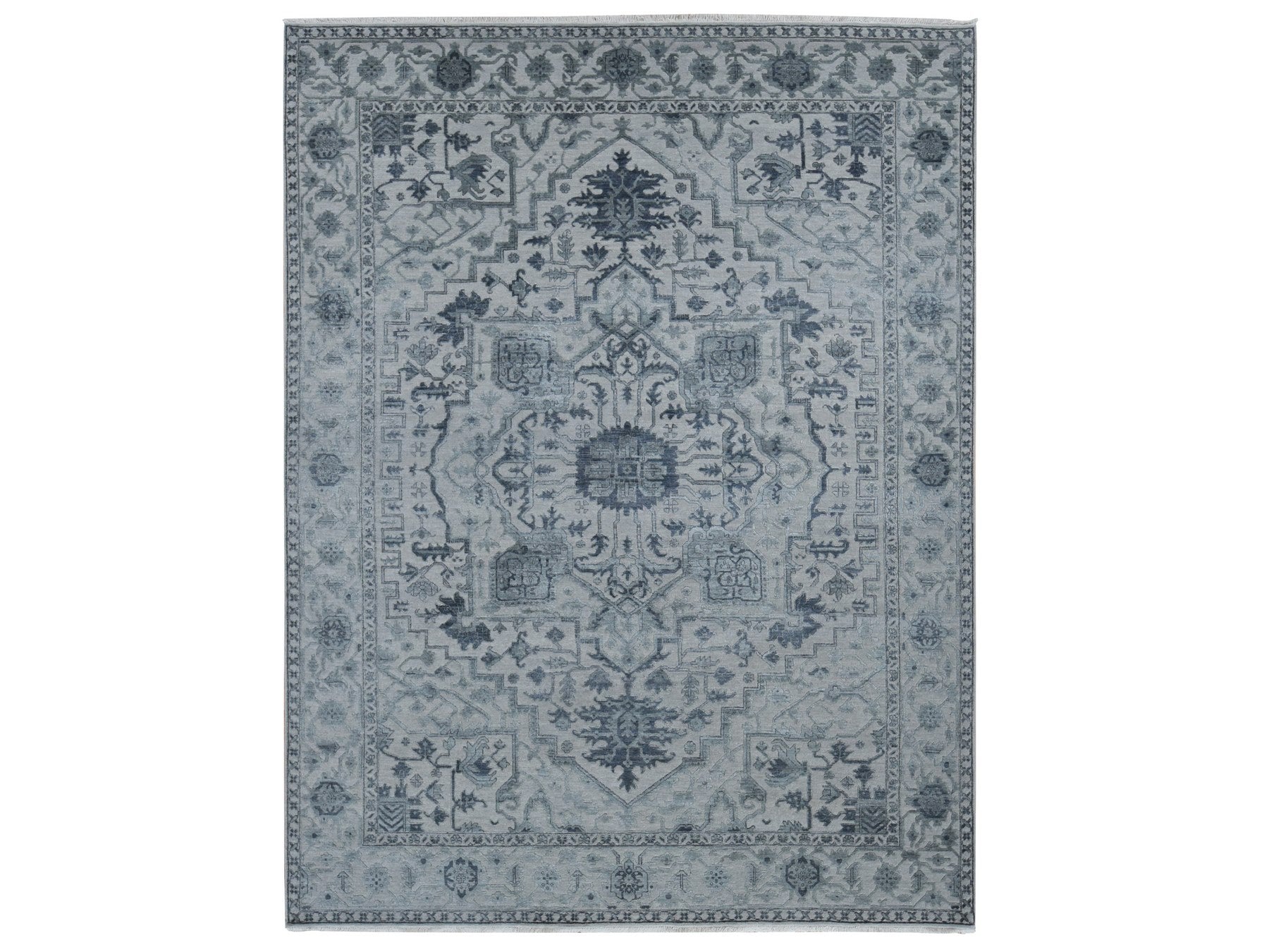 Heriz Heriz hand-knotted wool/silk rug in Gray, 9' x 12' — SKU O080734