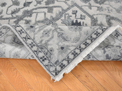 Grey 9'0" x 12'0" Traditional Hand knotted Wool/Silk Rug - Sku: O080734