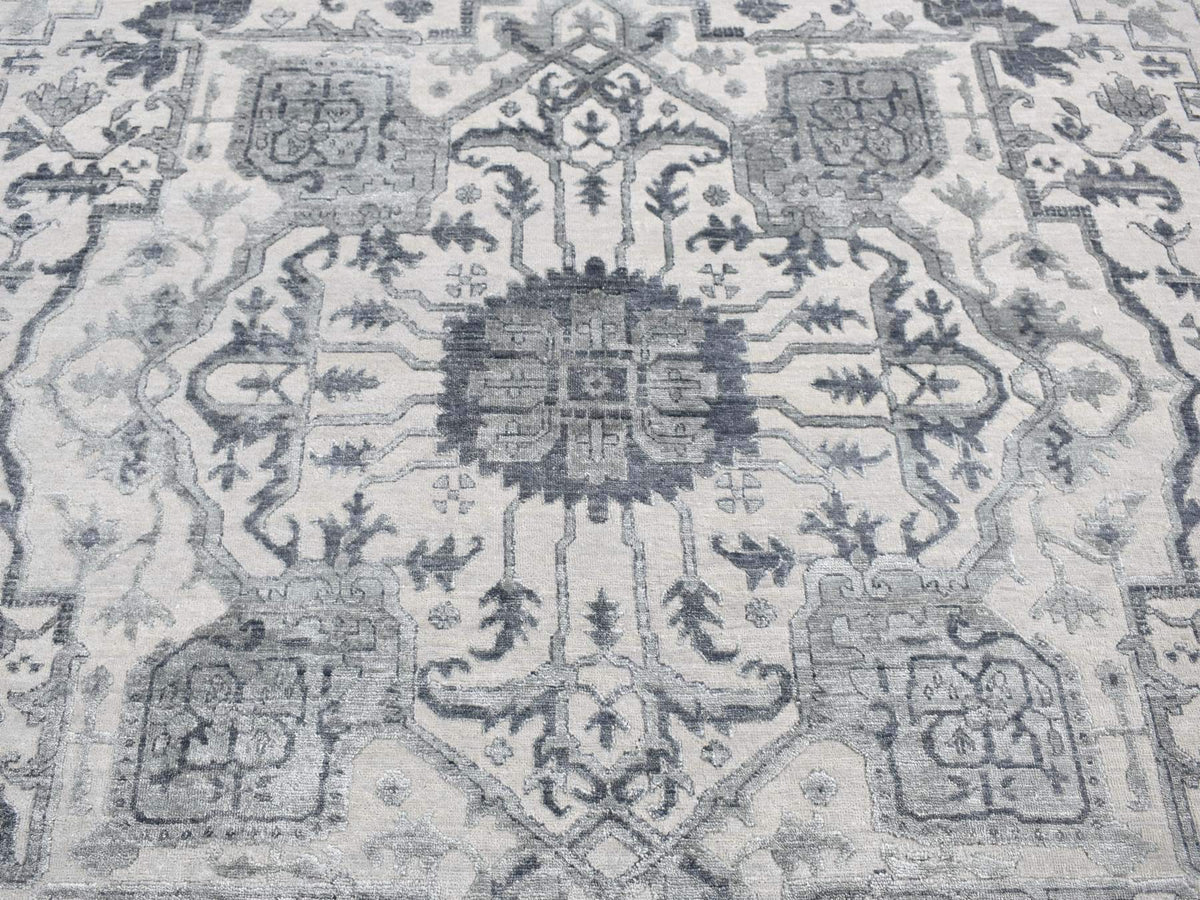 Heriz Heriz hand-knotted wool/silk rug in Gray, 9' x 12' — SKU O080734 (view 8)