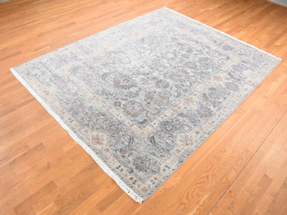 Oushak hand-knotted wool/pure silk rug in Green & Sea Form, 7'10" x 10' — SKU O080739 (view 3)