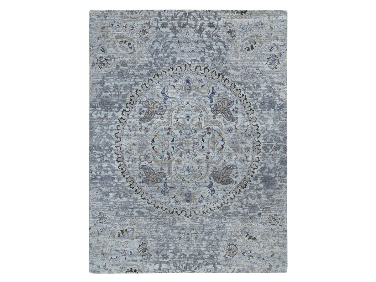 Transitional hand-knotted wool/pure silk rug in Gray, 7'9" x 10'1" — SKU O080742