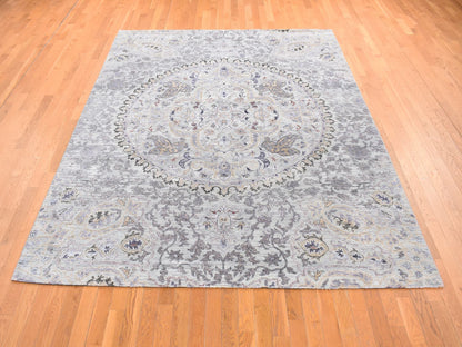 Transitional hand-knotted wool/pure silk rug in Gray, 7'9" x 10'1" — SKU O080742 (view 2)