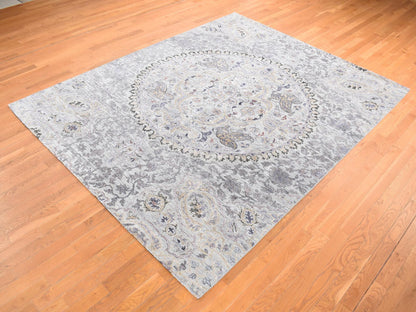 Grey 7'9" x 10'1" Transitional Hand knotted Wool/Silk Rug - Sku: O080742