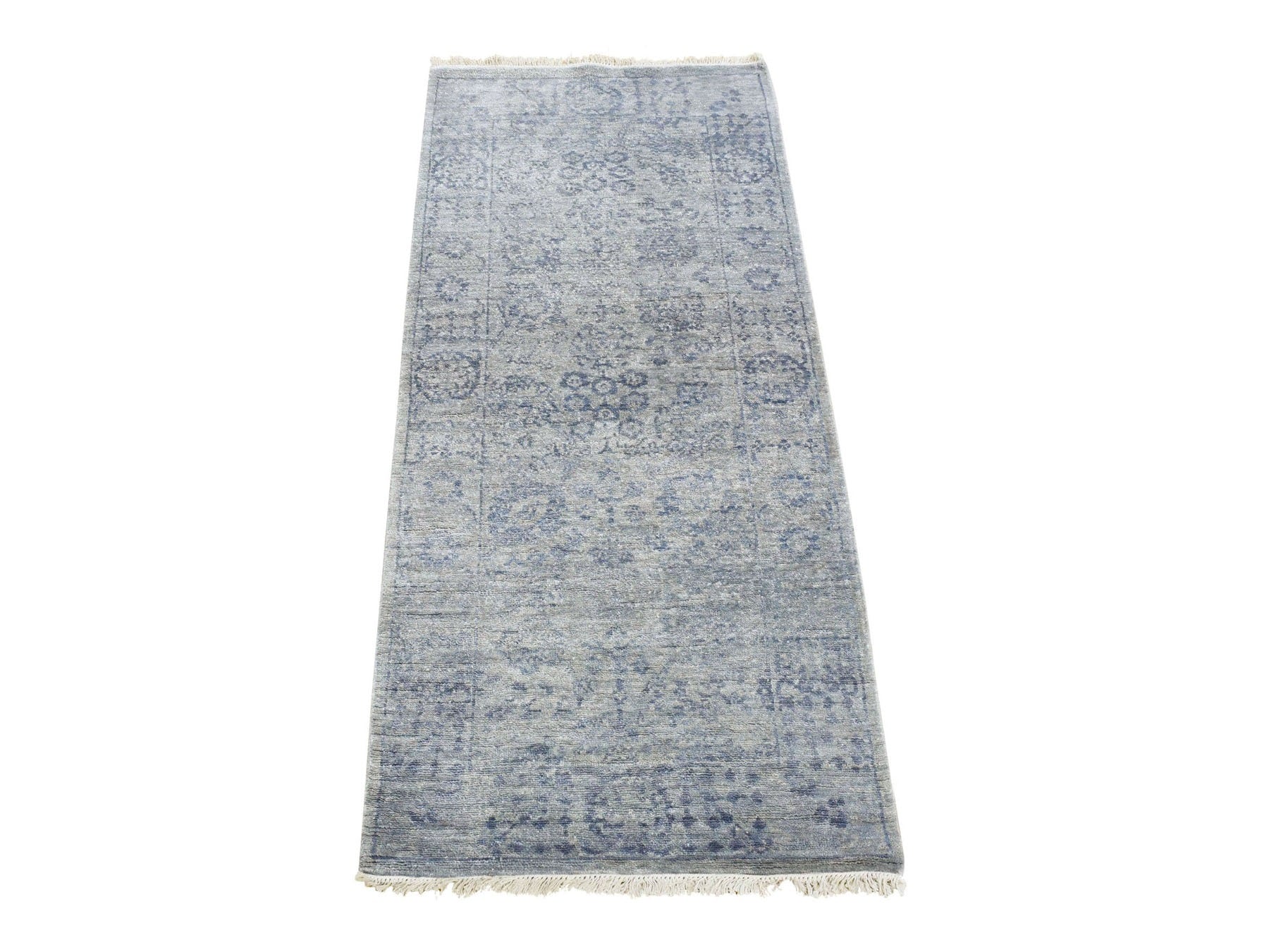 Gray 2'6" x 5'10" Modern / Contemporary Hand knotted Silk Rug - Sku: O080745