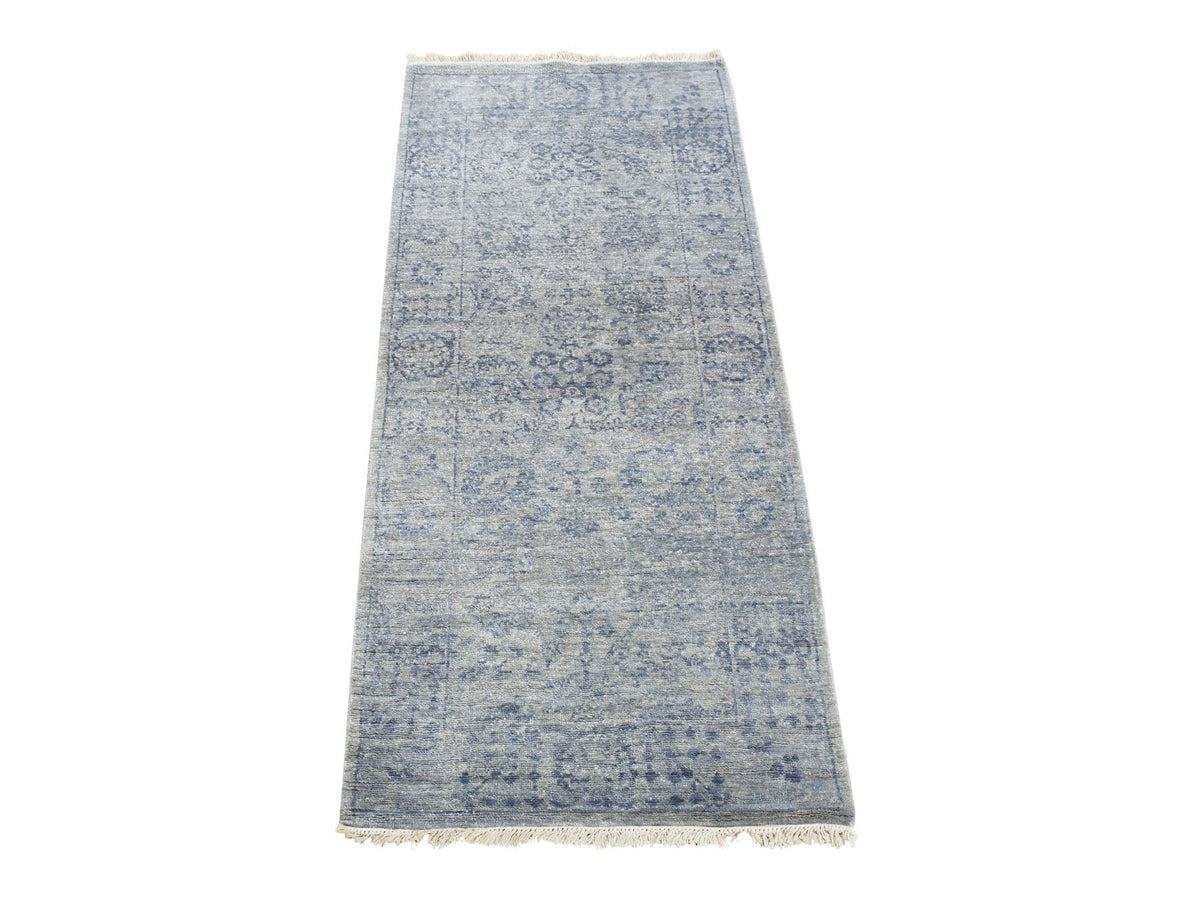 Modern / Contemporary hand-knotted silk runner in Gray, 2'6" x 5'10" — SKU O080745