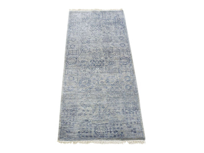 Modern / Contemporary hand-knotted silk runner in Gray, 2'6" x 5'10" — SKU O080745