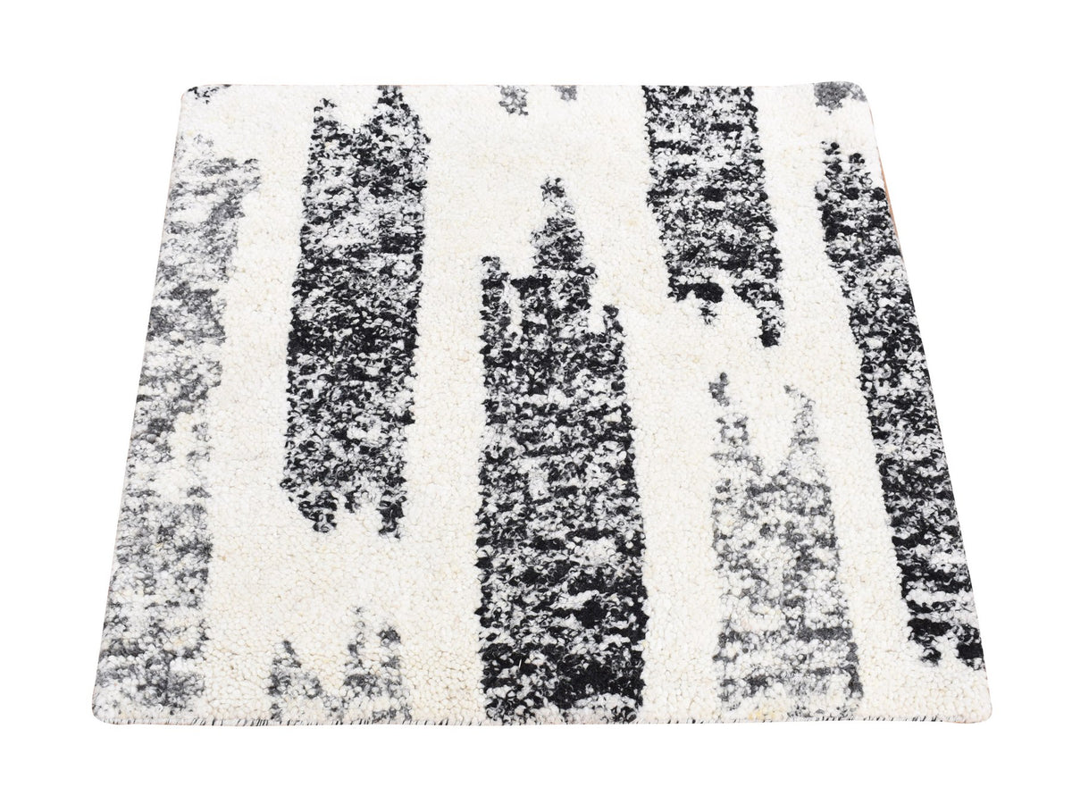 Modern / Contemporary hand-knotted wool rug in Black, 3' x 3' — SKU O080756