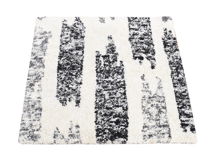 Black 3'0" x 3'0" Modern and Contemporary Hand knotted Wool Rug - Sku: O080756