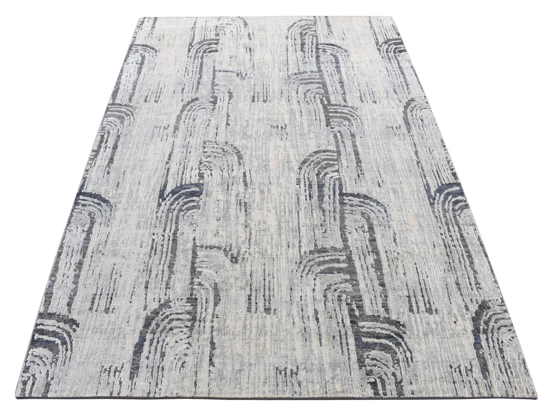Gray 5'0" x 7'1" Wool / Silk Hand knotted Wool/Silk Rug - Sku: O080768