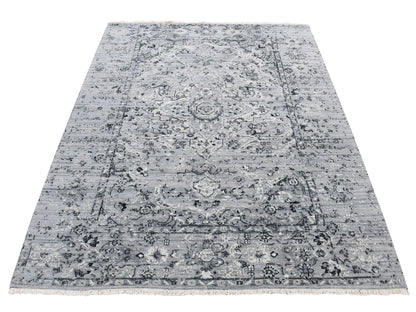 Transitional hand-knotted wool/silk rug in Gray, 5'1" x 7' — SKU O080772
