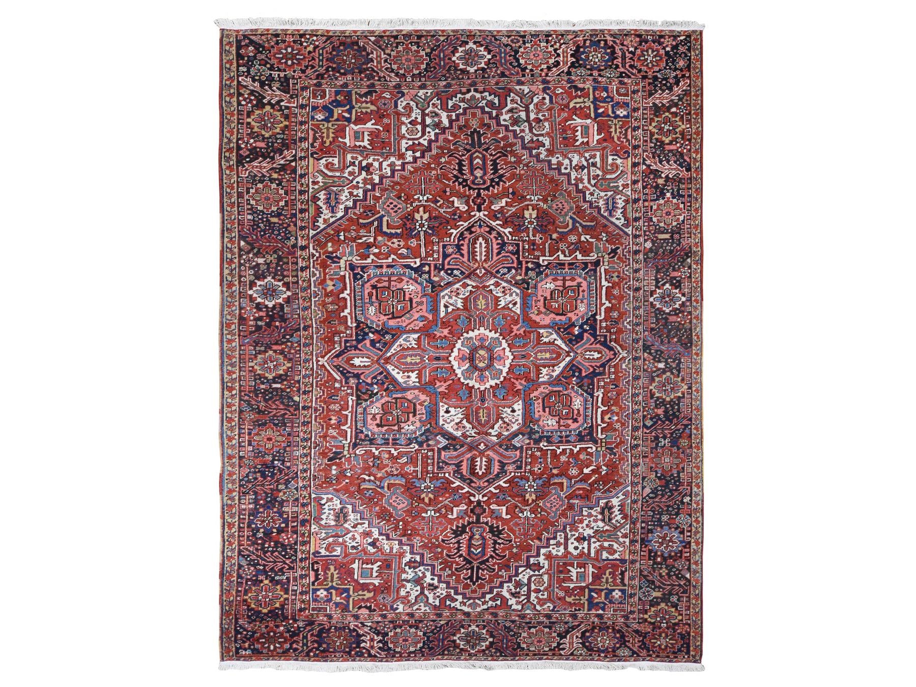 Heriz Antique hand-knotted wool rug in Red & Umber Brown, 8'10" x 11'8" — SKU O080776