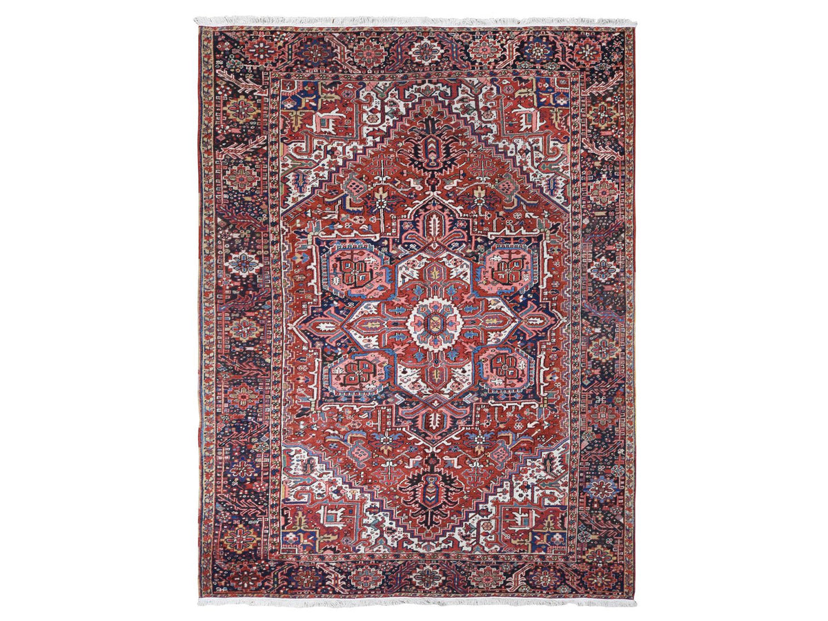 Heriz Antique hand-knotted wool rug in Red & Umber Brown, 8'10" x 11'8" — SKU O080776
