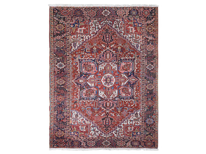 Heriz Antique hand-knotted wool rug in Red & Umber Brown, 8'10" x 11'8" — SKU O080776