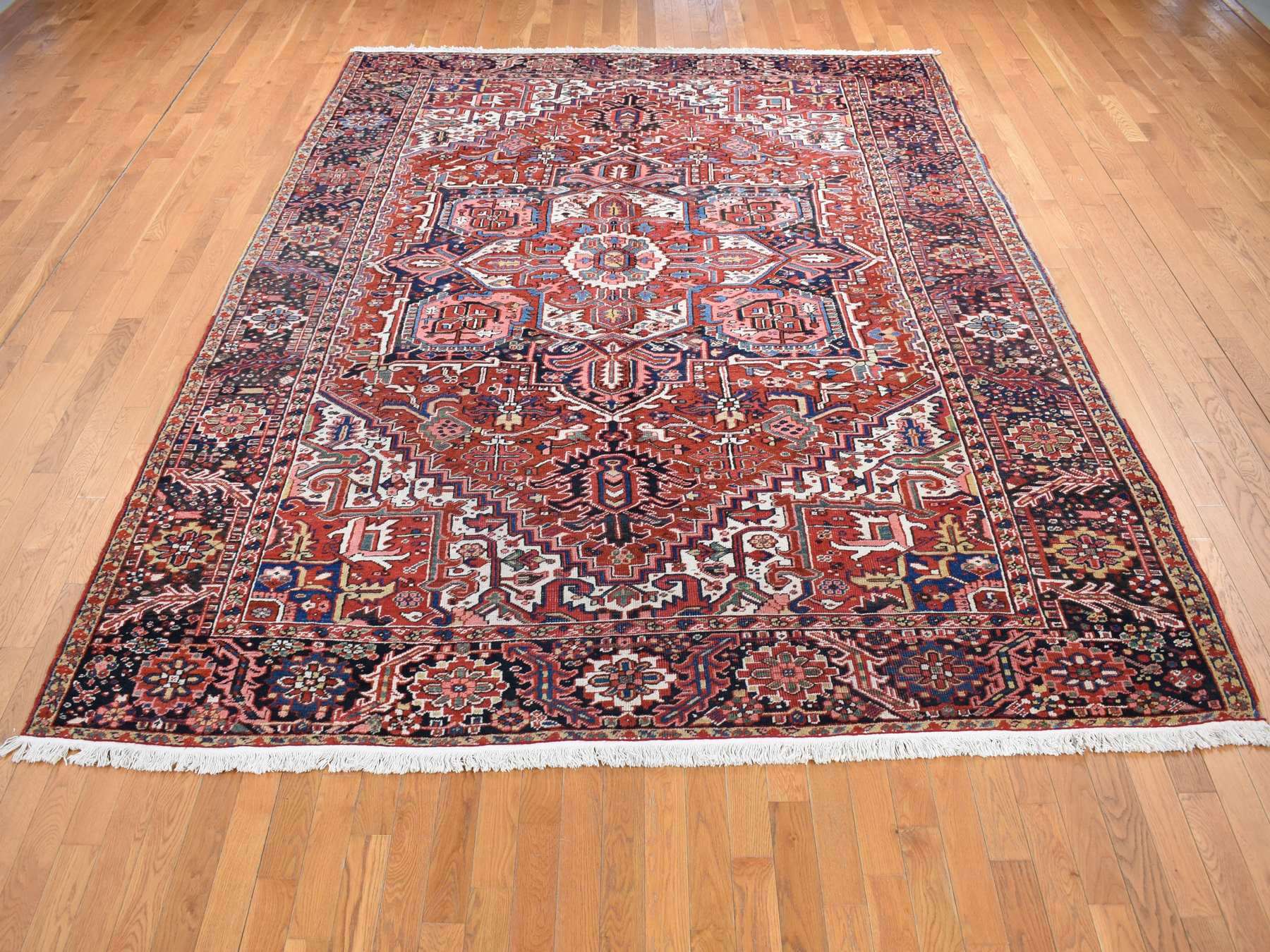 Heriz Antique hand-knotted wool rug in Red & Umber Brown, 8'10" x 11'8" — SKU O080776 (view 2)