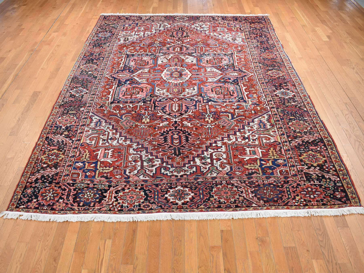 Heriz Antique hand-knotted wool rug in Red & Umber Brown, 8'10" x 11'8" — SKU O080776 (view 2)