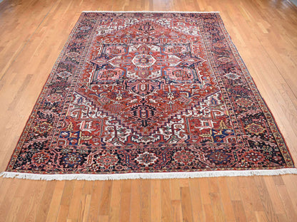 Heriz Antique hand-knotted wool rug in Red & Umber Brown, 8'10" x 11'8" — SKU O080776 (view 2)