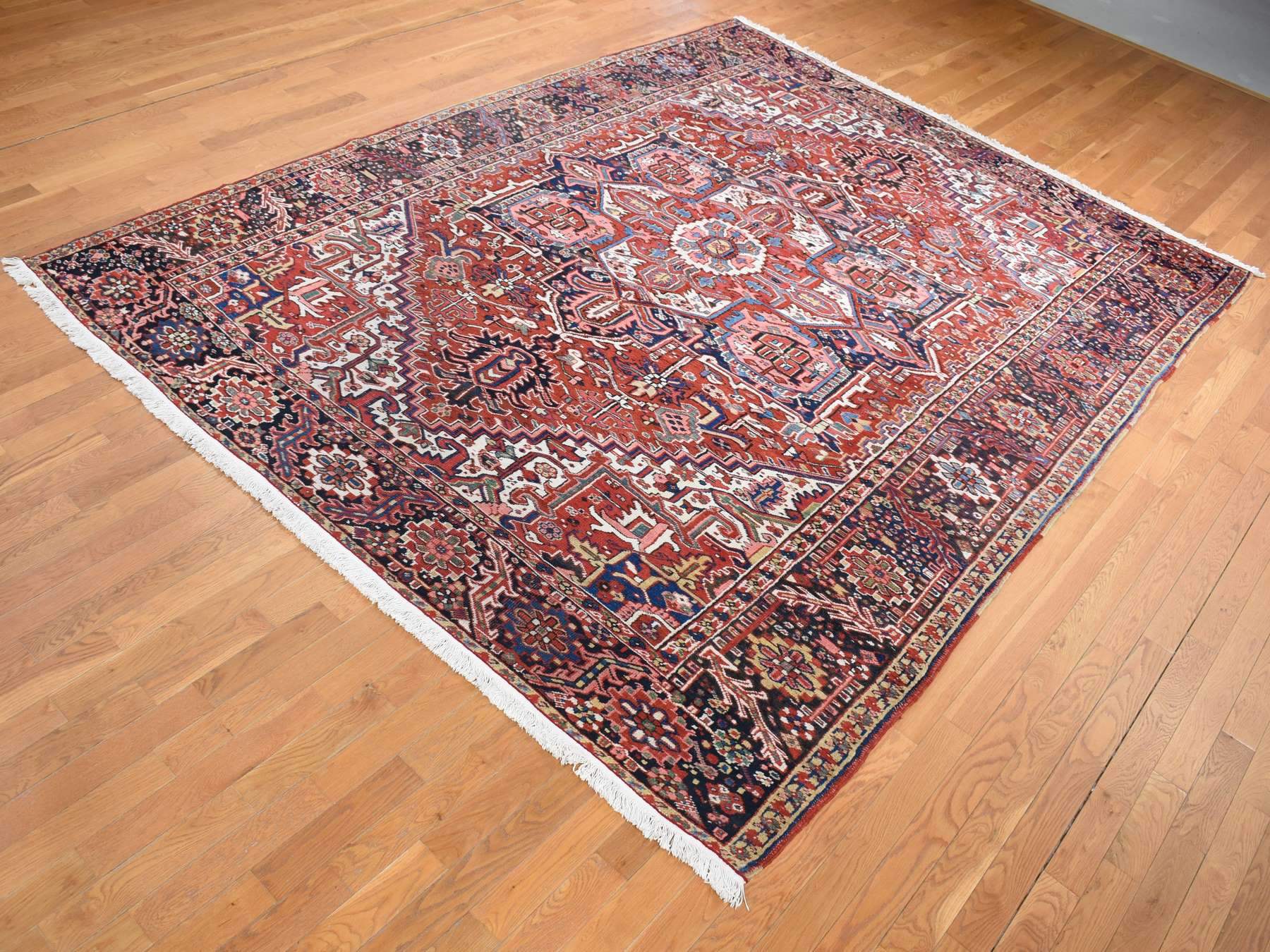 Heriz Antique hand-knotted wool rug in Red & Umber Brown, 8'10" x 11'8" — SKU O080776 (view 3)