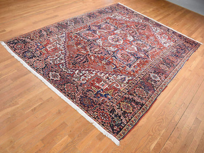 Heriz Antique hand-knotted wool rug in Red & Umber Brown, 8'10" x 11'8" — SKU O080776 (view 3)
