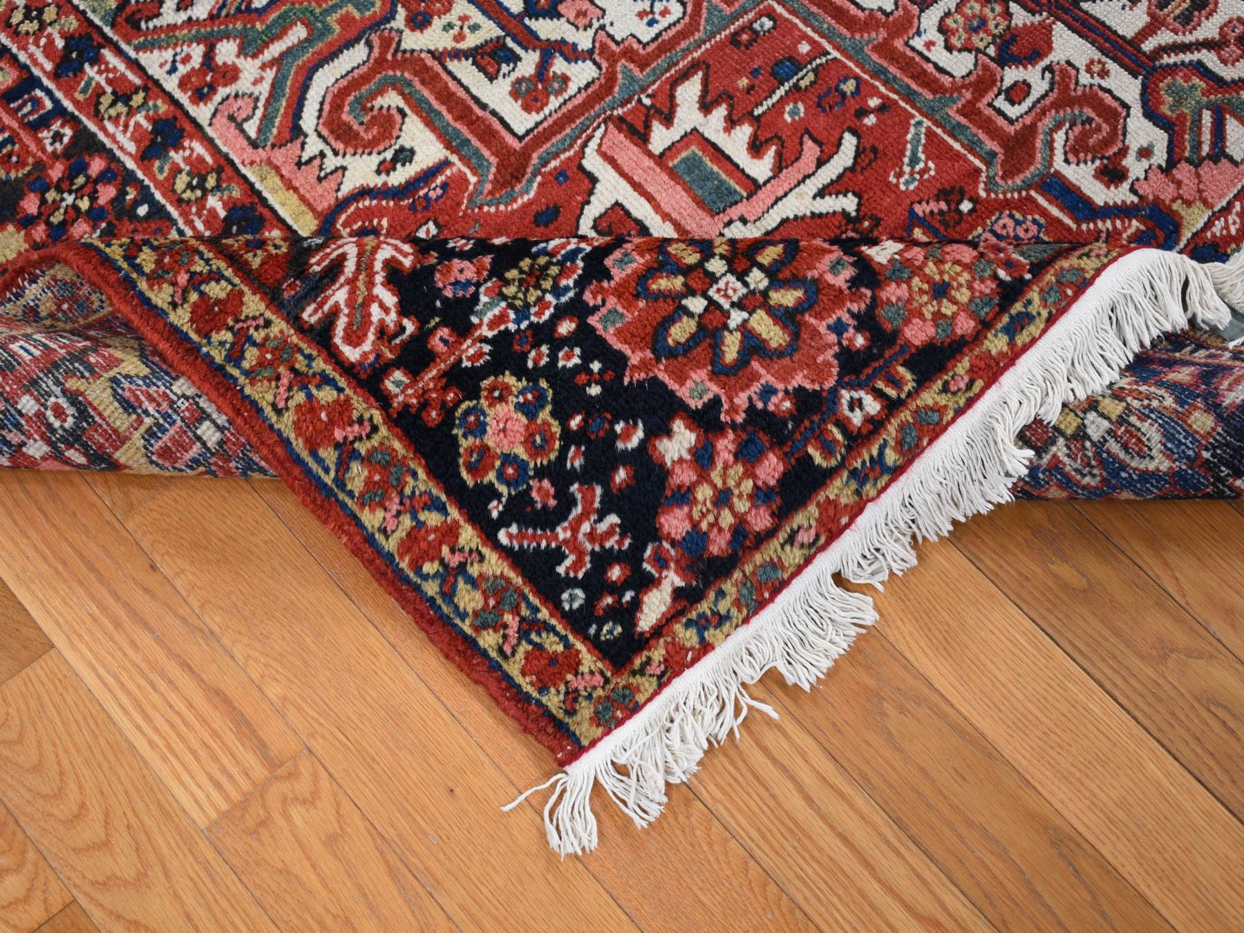 Heriz Antique hand-knotted wool rug in Red & Umber Brown, 8'10" x 11'8" — SKU O080776 (view 5)