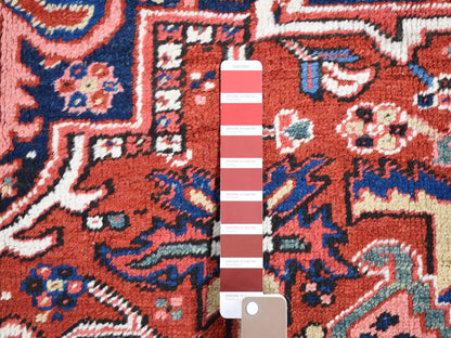 Heriz Antique hand-knotted wool rug in Red & Umber Brown, 8'10" x 11'8" — SKU O080776 (view 7)