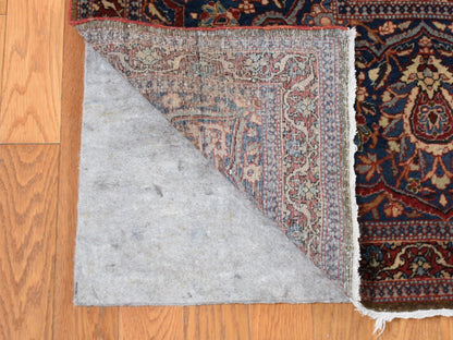 Kashan Antique hand-knotted wool rug in Red & Visa Blue, 11'2" x 16'8" — SKU O080779 (view 4)