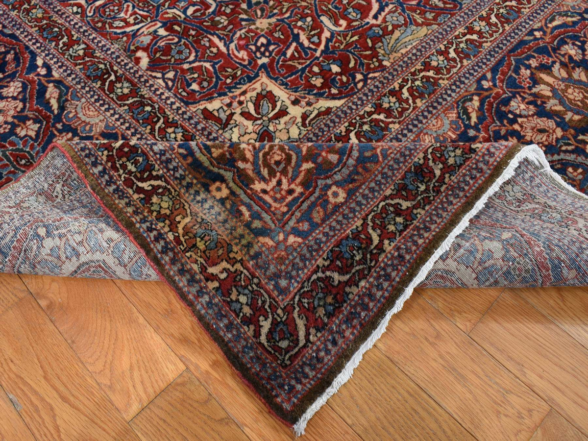 Kashan Antique hand-knotted wool rug in Red & Visa Blue, 11'2" x 16'8" — SKU O080779 (view 5)