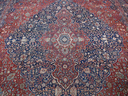 Kashan Antique hand-knotted wool rug in Red & Visa Blue, 11'2" x 16'8" — SKU O080779 (view 8)