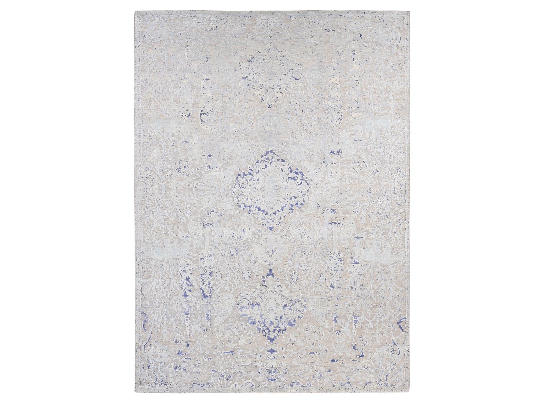 Transitional hand-knotted wool/silk rug in Blue, 10' x 14'1" — SKU O080783