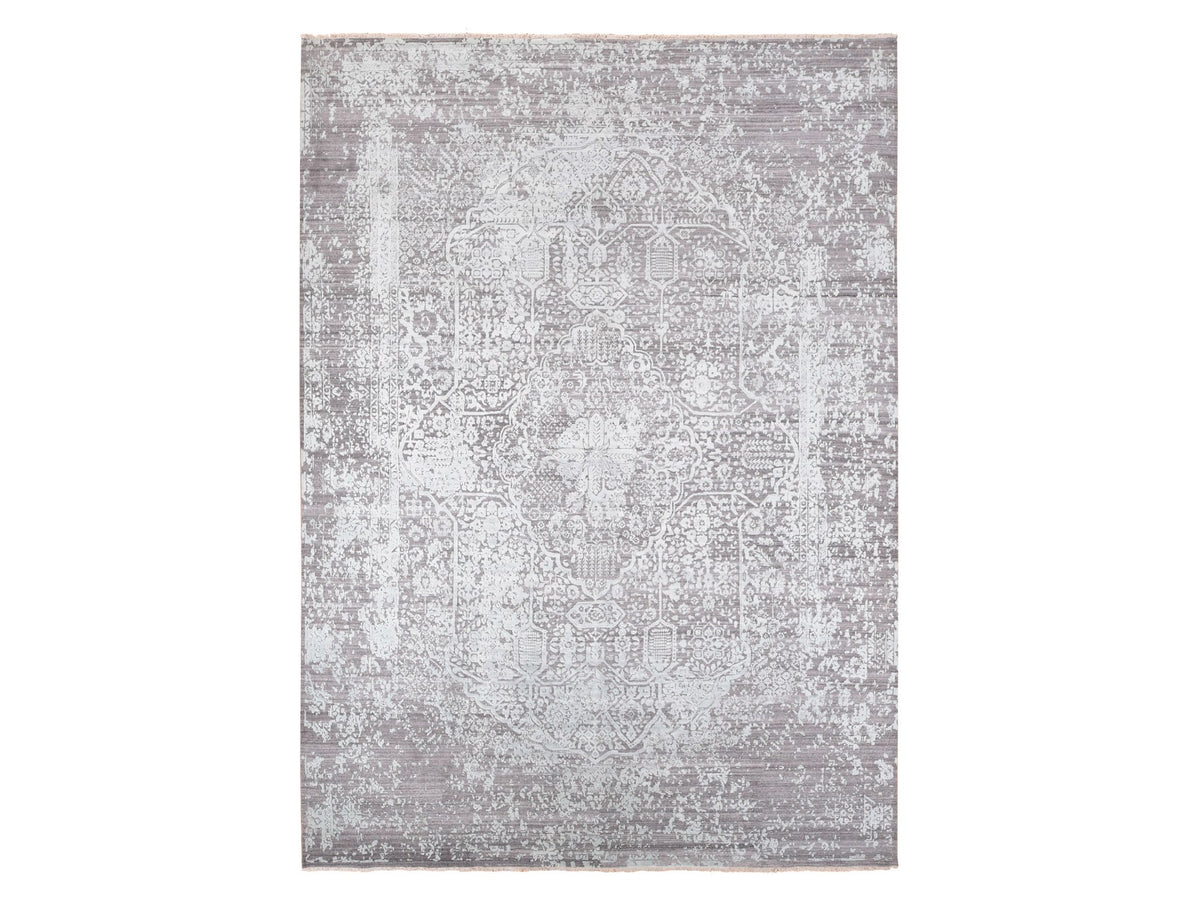 Transitional hand-knotted wool/silk rug in Green, 9'10" x 13'10" — SKU O080786