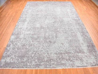 Green 9'10" x 13'10" Transitional Hand knotted Wool/Silk Rug - Sku: O080786
