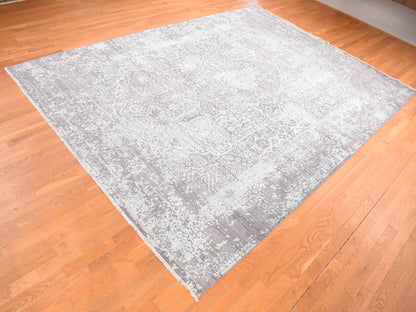 Green 9'10" x 13'10" Transitional Hand knotted Wool/Silk Rug - Sku: O080786