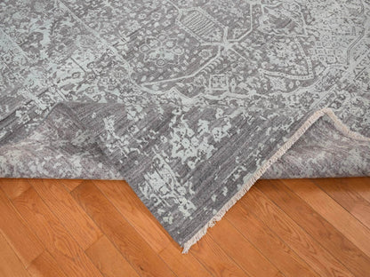 Green 9'10" x 13'10" Transitional Hand knotted Wool/Silk Rug - Sku: O080786
