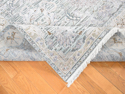 Oushak hand-knotted silk rug in Green & Sea Form, 7'10" x 10'2" — SKU O080788 (view 5)