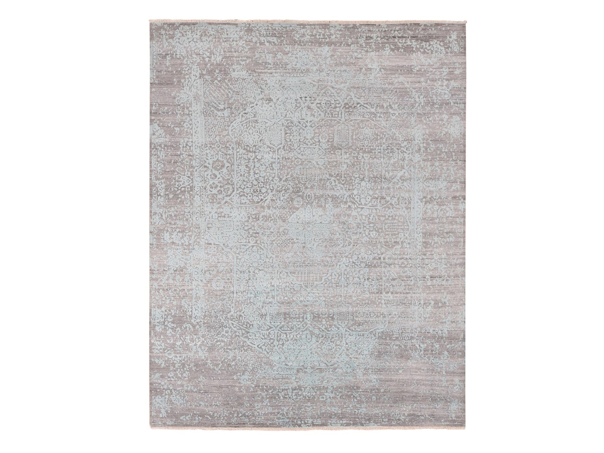 Transitional hand-knotted wool/silk rug in Green, 8' x 10' — SKU O080789
