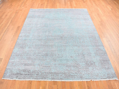 Green 8'0" x 10'0" Transitional Hand knotted Wool/Silk Rug - Sku: O080789