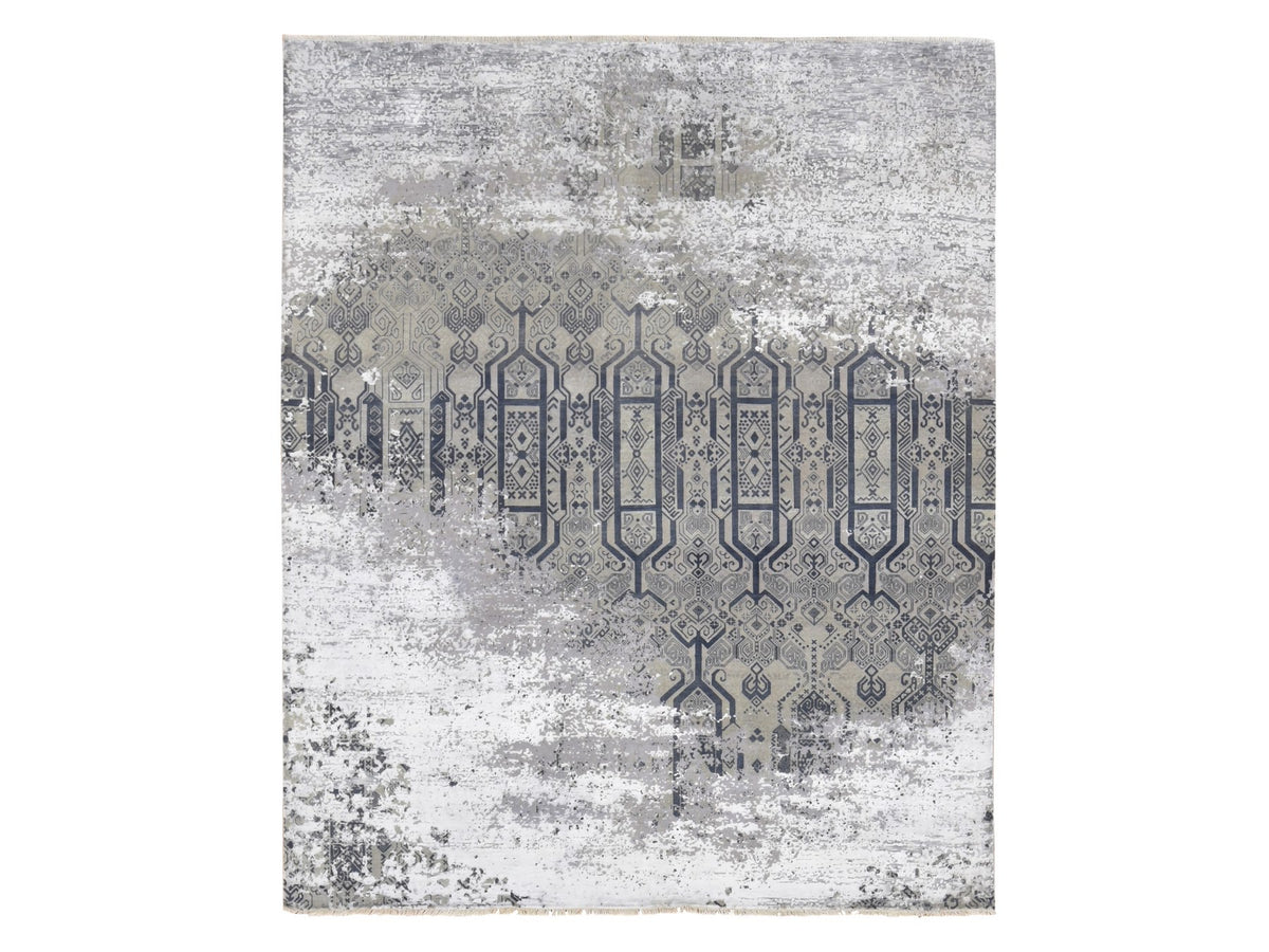 Transitional hand-knotted wool/silk rug in Gray, 8' x 9'10" — SKU O080792