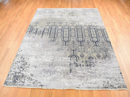 Grey 8'0" x 9'10" Transitional Hand knotted Wool/Silk Rug - Sku: O080792