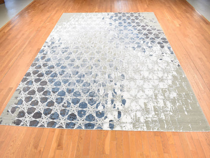 Grey 10'0" x 14'1" Modern / Contemporary Hand knotted Wool/Silk Rug - Sku: O080793