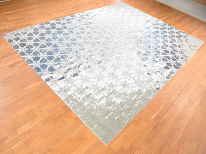 Grey 10'0" x 14'1" Modern / Contemporary Hand knotted Wool/Silk Rug - Sku: O080793