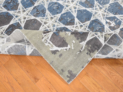 Grey 10'0" x 14'1" Modern / Contemporary Hand knotted Wool/Silk Rug - Sku: O080793